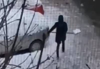 В Петербурге коммунальщики повредили машину и закидали вмятины снегом