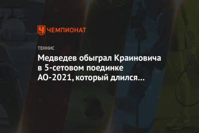 Медведев обыграл Краиновича в 5-сетовом поединке AO-2021, который длился более 3 часов