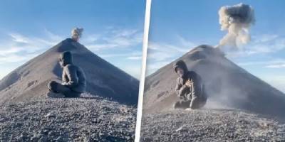 В сеть попало видео медитирующего туриста на фоне извержения вулкана - видео - ТЕЛЕГРАФ