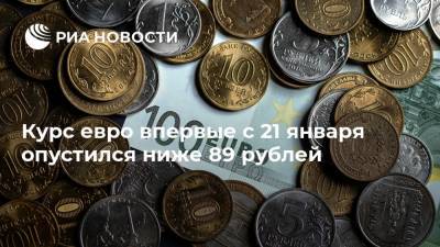 Курс евро впервые с 21 января опустился ниже 89 рублей