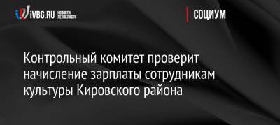 Контрольный комитет проверит начисление зарплаты сотрудникам культуры Кировского района
