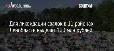 Для ликвидации свалок в 11 районах Ленобласти выделят 100 млн рублей nbsp