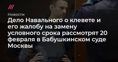 Дело Навального о клевете и его жалобу на замену условного срока рассмотрят 20 февраля в Бабушкинском суде Москвы