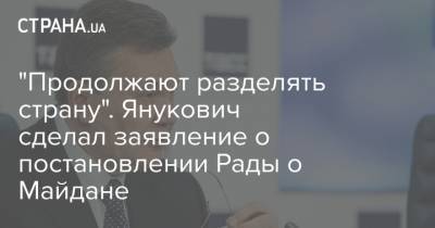 "Продолжают разделять страну". Янукович сделал заявление о постановлении Рады о Майдане
