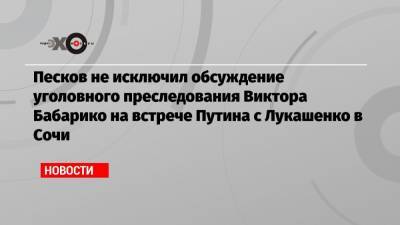 Песков не исключил обсуждение уголовного преследования Виктора Бабарико на встрече Путина с Лукашенко в Сочи