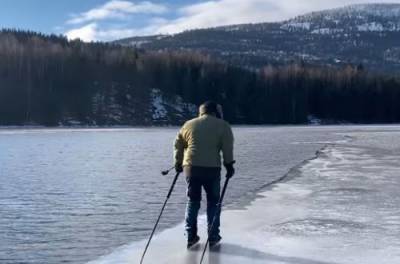 Мороз, коньки и водка: купание норвежца в ледяном озере покорило мир. ВИДЕО