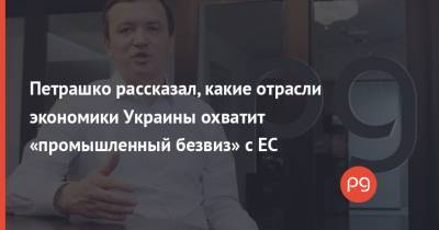 Петрашко рассказал, какие отрасли экономики Украины охватит «промышленный безвиз» с ЕС