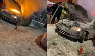 В Тюмени около ТЦ Кристалл пожарные тушили автомобиль