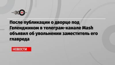 После публикации о дворце под Геленджиком в телеграм-канале Mash объявил об увольнении заместитель его главреда
