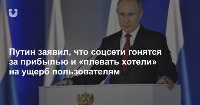 Путин заявил, что соцсети гонятся за прибылью и «плевать хотели» на ущерб пользователям