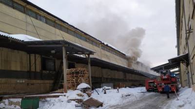 Крупный пожар тушат в здании двухэтажного склада в Москве