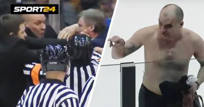 Скандальная драка в российском хоккее. Тренера Разина раздели по пояс и разбили лицо, пришлось вмешаться полиции