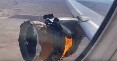 В США у пассажирского самолета прямо во время полета загорелся двигатель (фото, видео)
