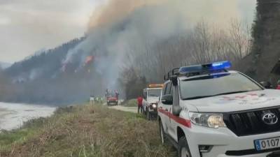 Лесной пожар на границе Испании и Франции