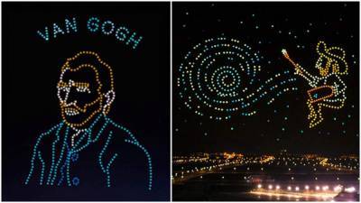 Рекорд: 600 беспилотников показали в ночном небе шоу о жизни Ван Гога – видео поражает