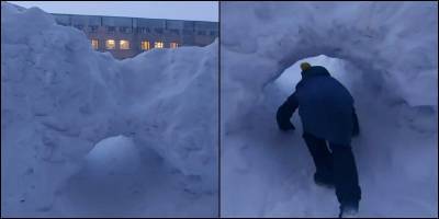В Норильске школьники прорыли тоннель через гигантский сугроб, чтобы ходить в школу - видео - ТЕЛЕГРАФ