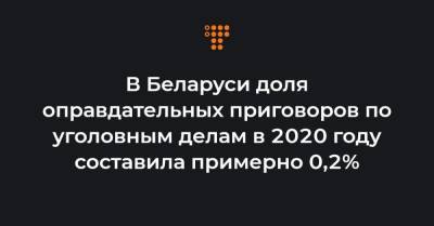 В Беларуси доля оправдательных приговоров по уголовным делам в 2020 году составила примерно 0,2%