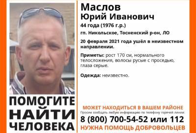 В Тосненском районе пропал 44-летний мужчина