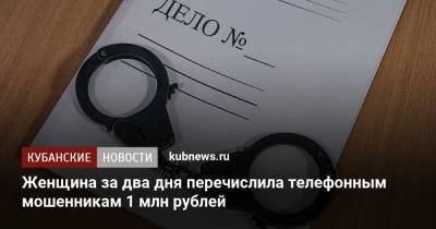 Женщина за два дня перечислила телефонным мошенникам 1 млн рублей