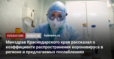 Минздрав Краснодарского края рассказал о коэффициенте распространения коронавируса в регионе и предлагаемых послаблениях