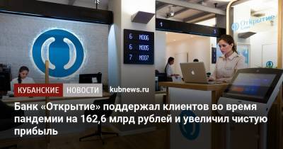 Банк «Открытие» поддержал клиентов во время пандемии на 162,6 млрд рублей и увеличил чистую прибыль