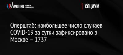 Оперштаб: наибольшее число случаев COVID-19 за сутки зафиксировано в Москве – 1737