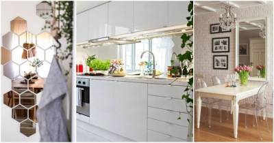 Зеркала в интерьере кухни — стильный элемент и функциональная вещь