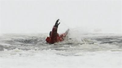 В Киеве женщина провалилась под лед, спасая собаку: видео спасательной операции
