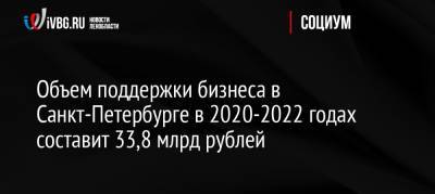 Объем поддержки бизнеса в Санкт-Петербурге в 2020-2022 годах составит 33,8 млрд рублей