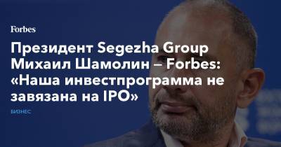 Президент Segezha Group Михаил Шамолин — Forbes: «Наша инвестпрограмма не завязана на IPO»
