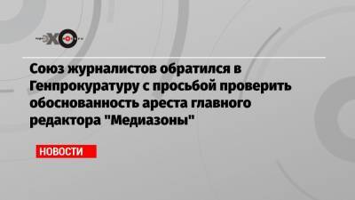 Союз журналистов обратился в Генпрокуратуру с просьбой проверить обоснованность ареста главного редактора «Медиазоны»