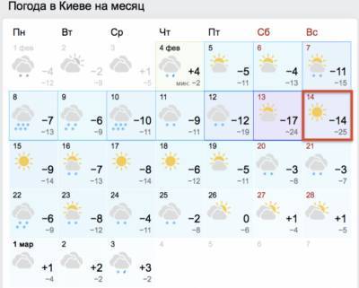 Киев ждет самый холодный день десятилетия на день святого Валентина