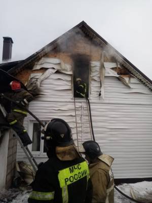 Пожарные успели вынести из горящего дома три газовых баллона и бытовую технику