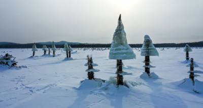 Зимой на Дальнем Востоке России появляются удивительные ледяные "грибы"