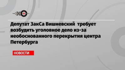 Депутат ЗакСа Вишневский требует возбудить уголовное дело из-за необоснованного перекрытия центра Петербурга