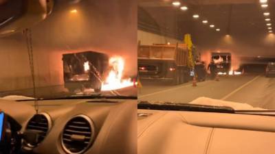 Пожарные тушат загоревшуюся машину в Алабяно-Балтийском тоннеле в Москве