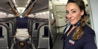 Вверх ногами в мини-юбке: стюардессы устроили флешмоб с акробатическими трюками – видео