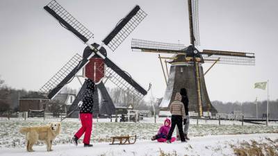 Нидерланды "покраснели" из-за первой за 10 лет снежной бури