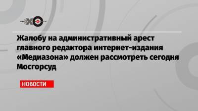 Жалобу на административный арест главного редактора интернет-издания «Медиазона» должен рассмотреть сегодня Мосгорсуд
