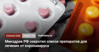 Минздрав РФ сократил список препаратов для лечения от коронавируса