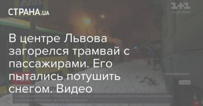 В центре Львова загорелся трамвай с пассажирами. Его пытались потушить снегом. Видео