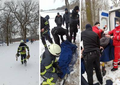 В Рубежном на озере Песчаном спасали мужчину, который провалился под лед: видео