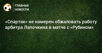 «Спартак» не намерен обжаловать работу арбитра Лапочкина в матче с «Рубином»