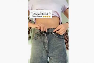 Женщина показала быстрый способ уменьшить размер джинсов без ремня