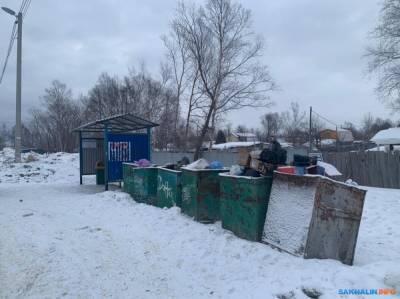 Сахалинцы вынуждены делить остановку с мусорными контейнерами