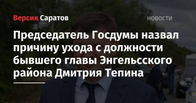 Председатель Госдумы назвал причину ухода с должности бывшего главы Энгельсского района Дмитрия Тепина