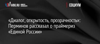 «Диалог, открытость, прозрачность»: Перминов рассказал о праймериз «Единой России»