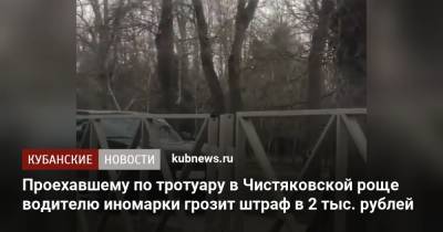 Проехавшему по тротуару в Чистяковской роще водителю иномарки грозит штраф в 2 тыс. рублей