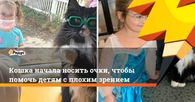 Кошка начала носить очки, чтобы помочь детям с плохим зрением