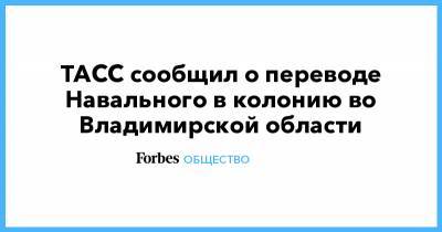 ТАСС сообщил о переводе Навального в колонию во Владимирской области